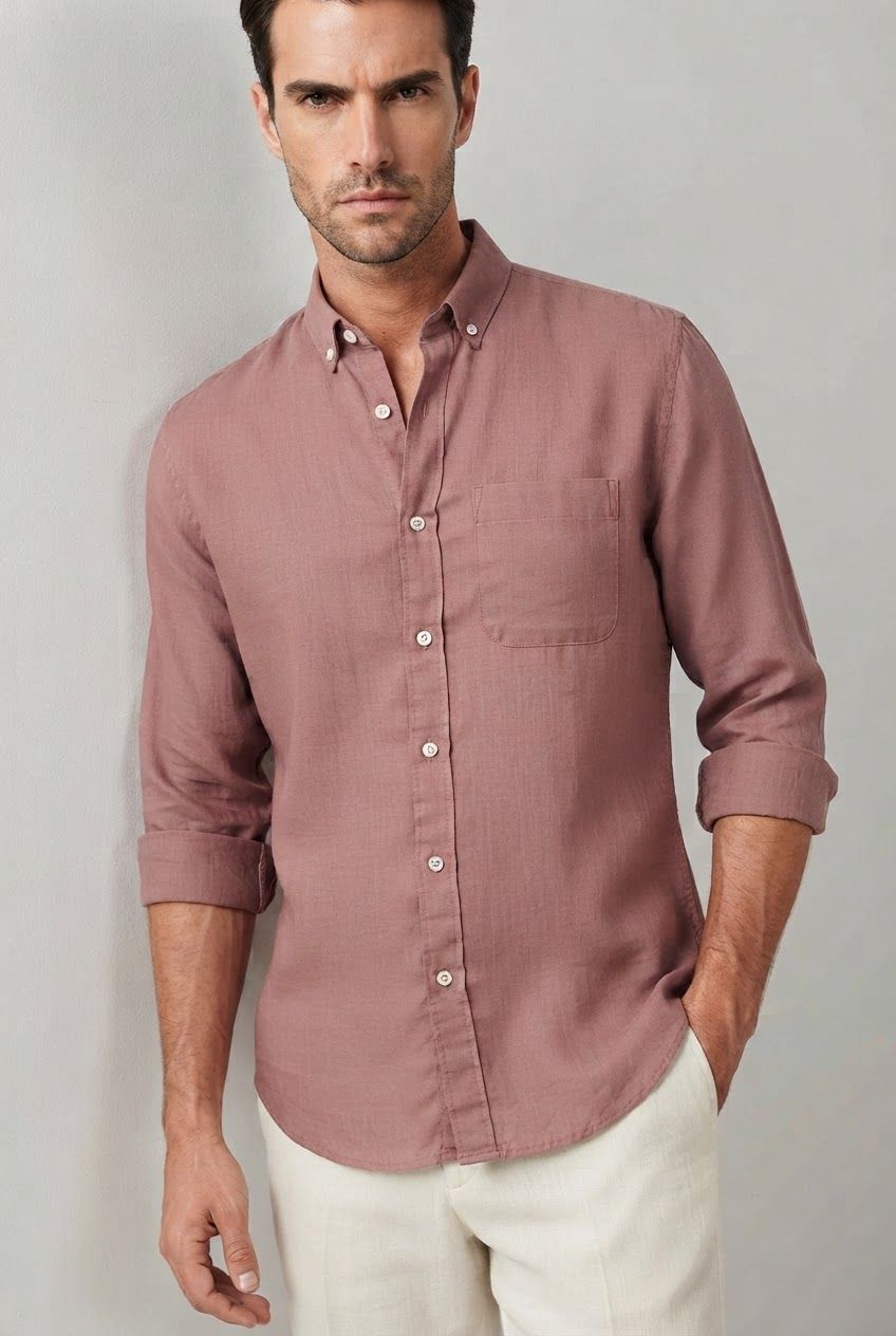 Rust Solid Linen Semi Slim Fit Full Sleeve Shirt product image