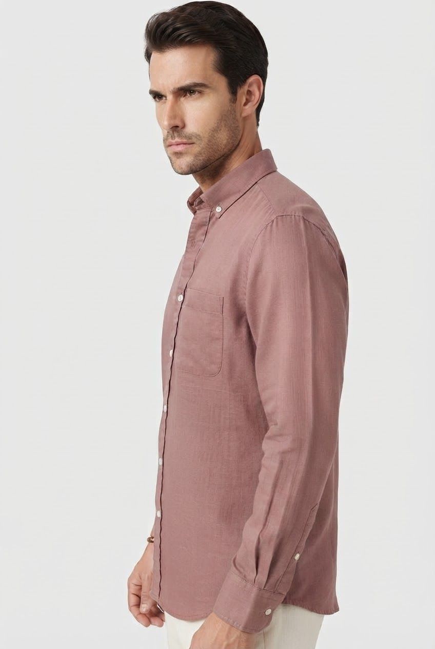 Rust Solid Linen Semi Slim Fit Full Sleeve Shirt product image