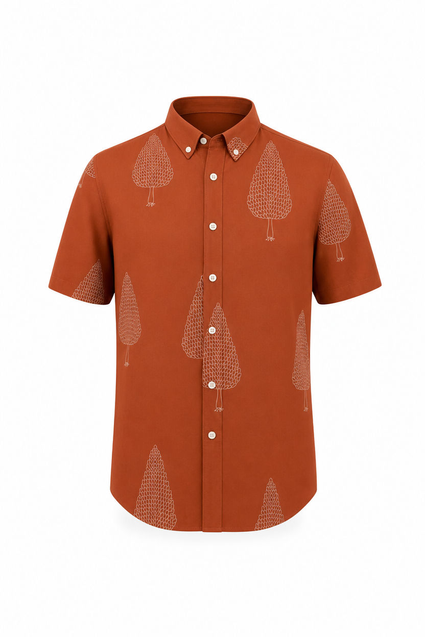 Brick Printed Rayon Semi Slim Fit Shirt