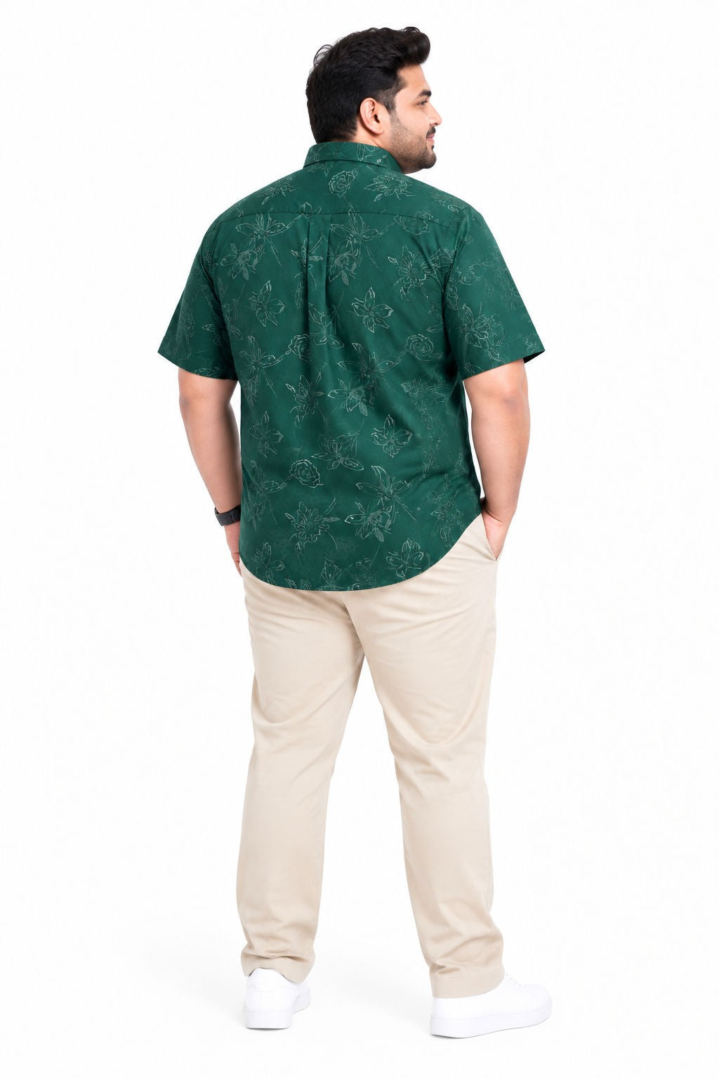 Big MEND Green Printed Rayon Semi Slim Fit Half Sleeve Shirt-thumbmail-3