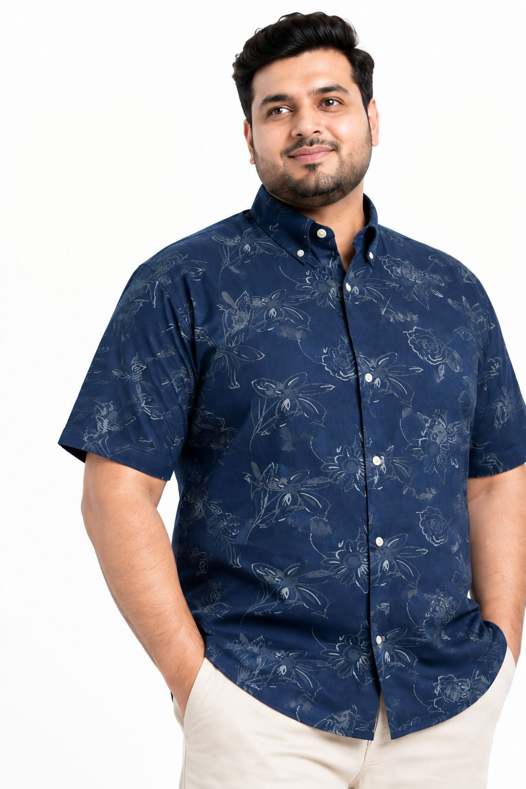 Big MEND Blue Printed Rayon Semi Slim Fit Half Sleeve Shirt-thumbmail-4