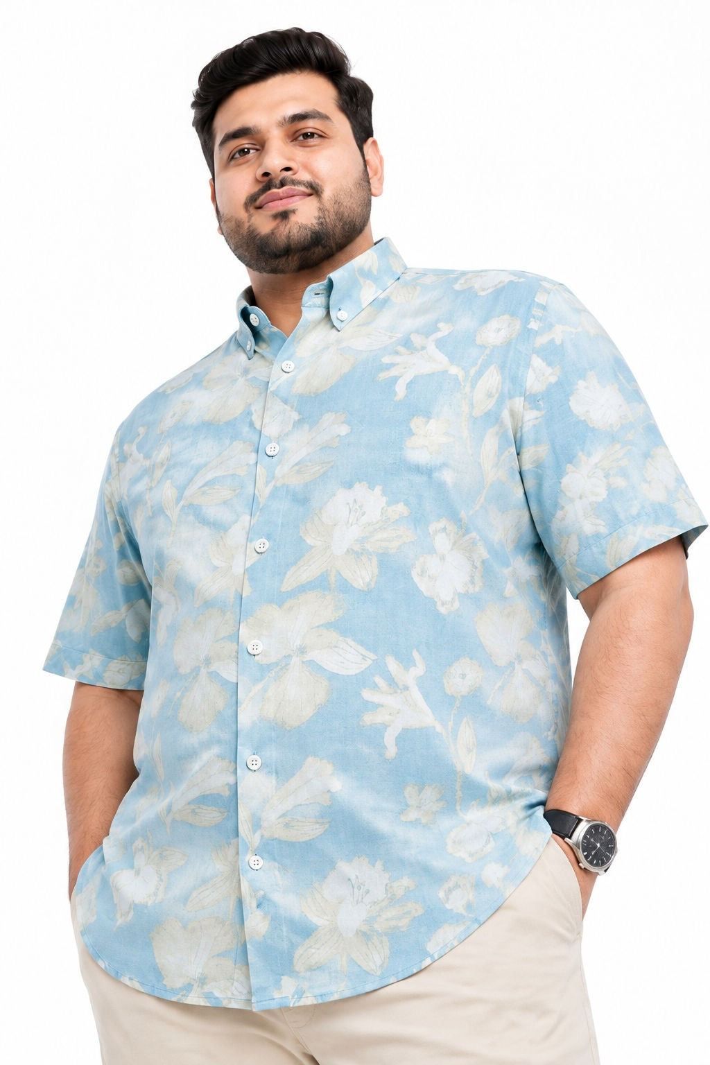 Big MEND Sky Blue Printed Rayon Semi Slim Fit Half Sleeve Shirt-thumbmail-5