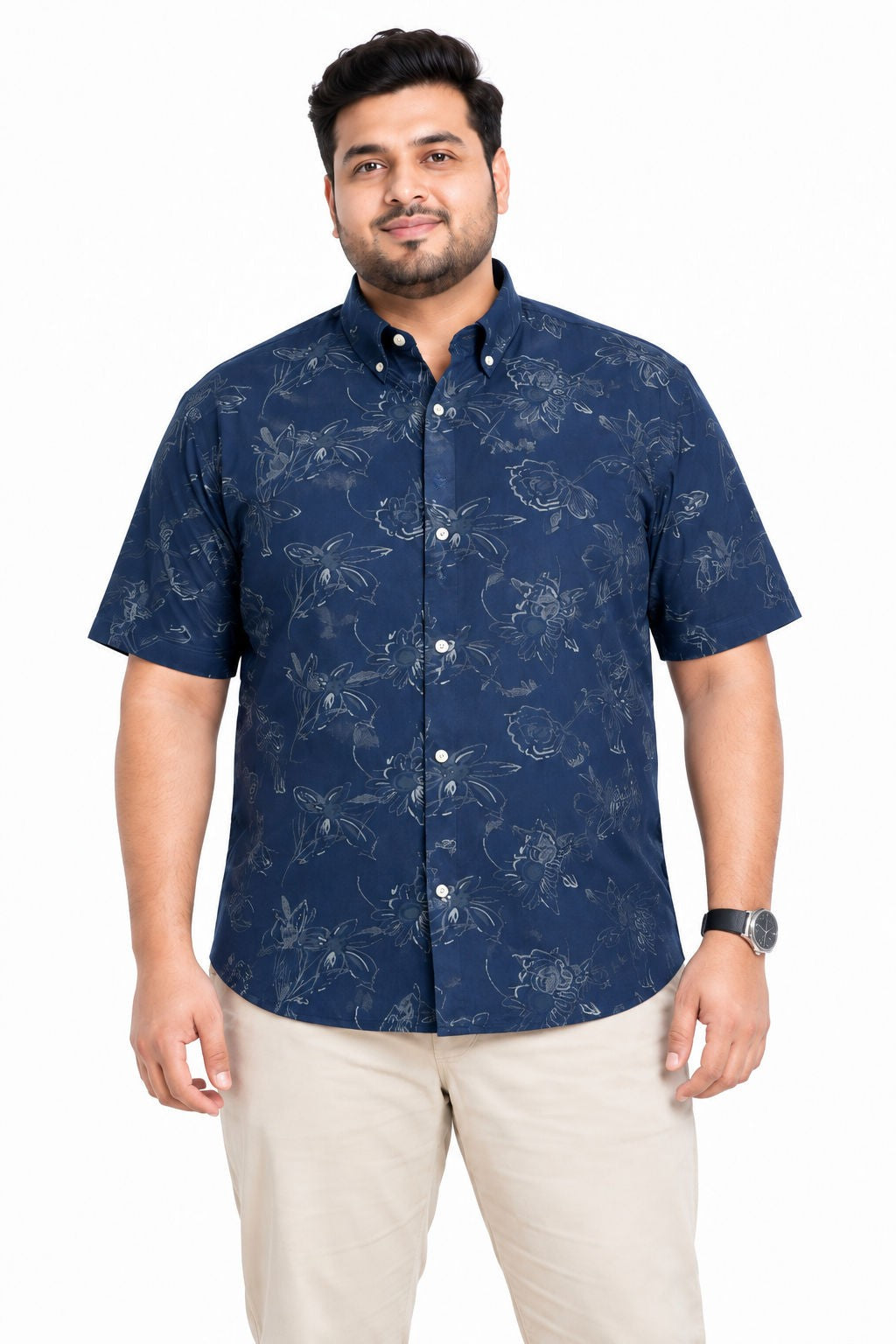 Big MEND Blue Printed Rayon Semi Slim Fit Half Sleeve Shirt-thumbmail-1