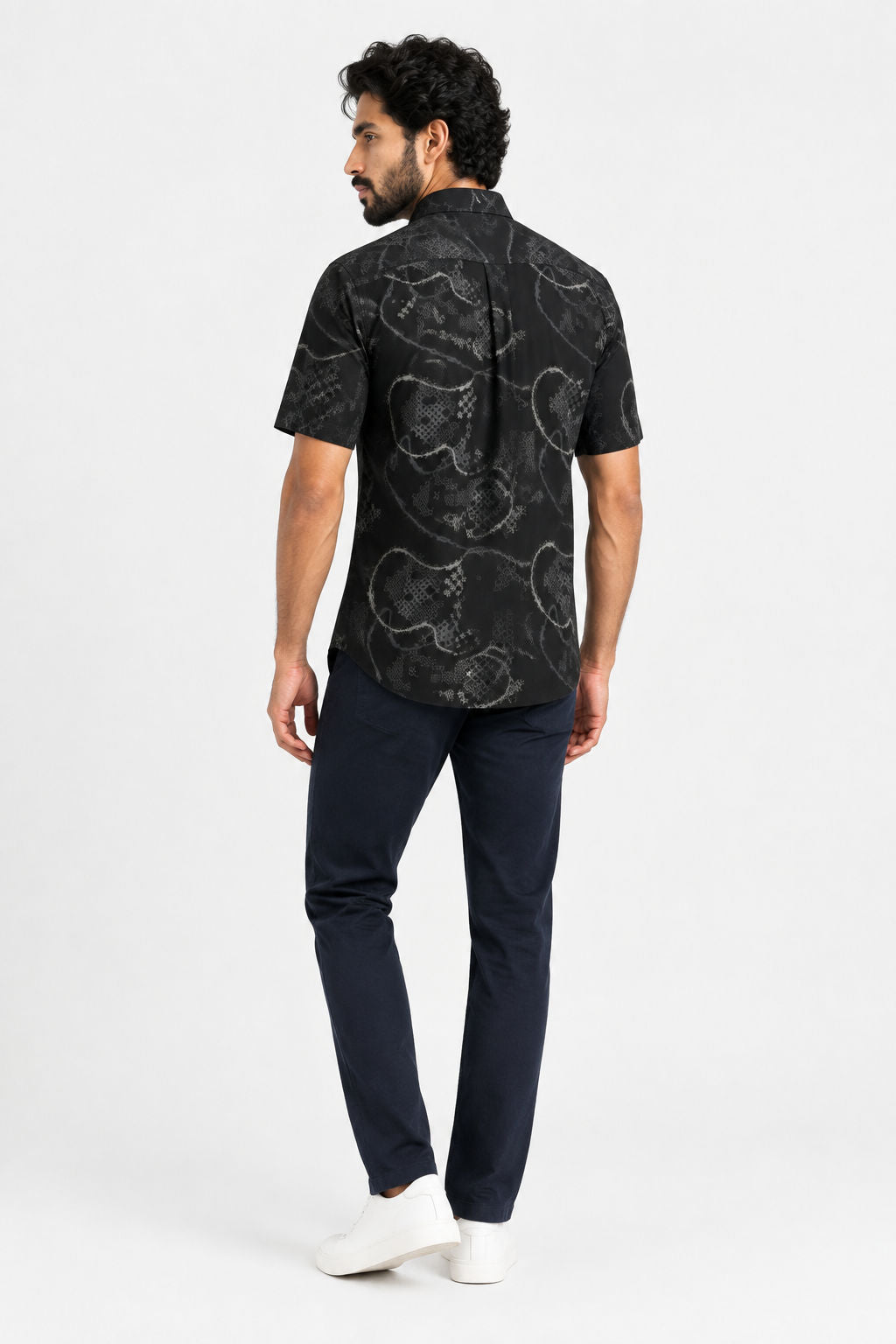 Black Printed Rayon Semi Slim Fit Half Sleeve Shirt-thumbmail-4