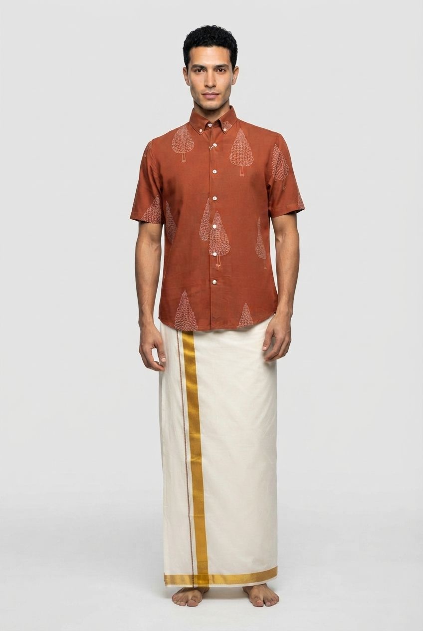 Brick Printed Rayon Semi Slim Fit Shirt-thumbmail-3