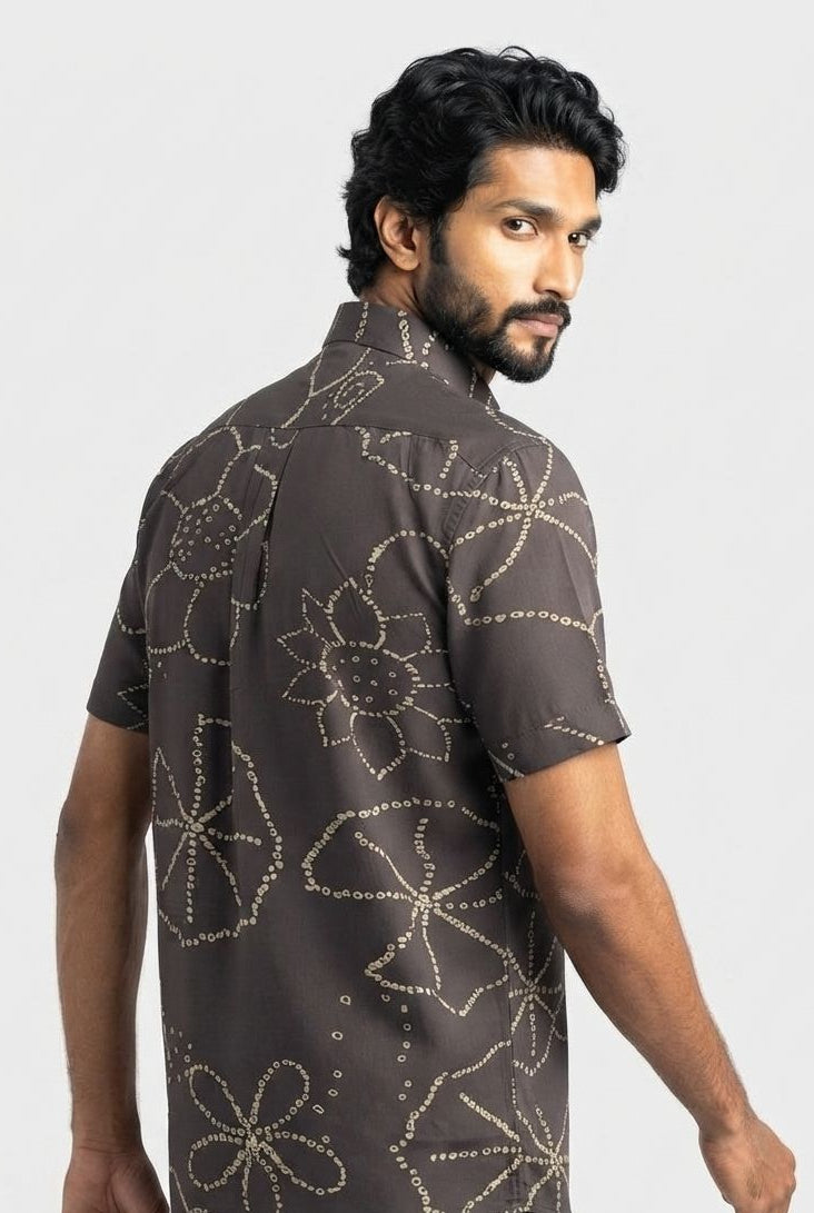 Dark Gray Printed Rayon Semi Slim Fit Shirt-thumbmail-4