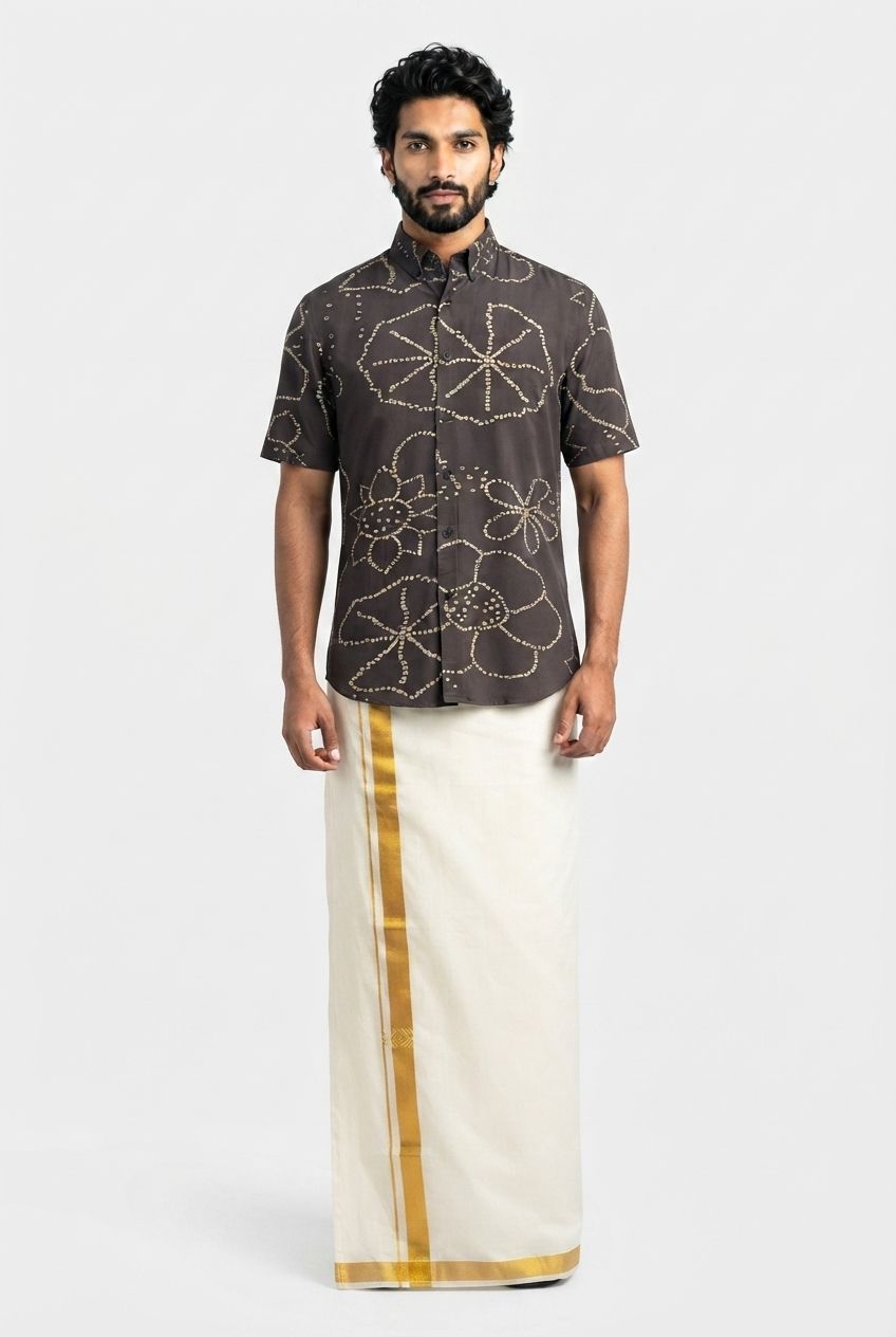 Dark Gray Printed Rayon Semi Slim Fit Shirt-thumbmail-5