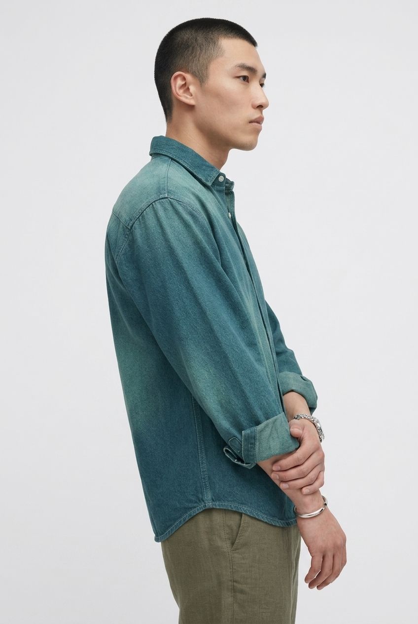 Green Wash Denim Washed Shirt-thumbmail-5