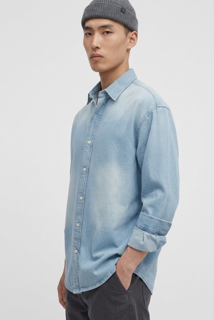 Light Wash Denim Washed Shirt-thumbmail-3