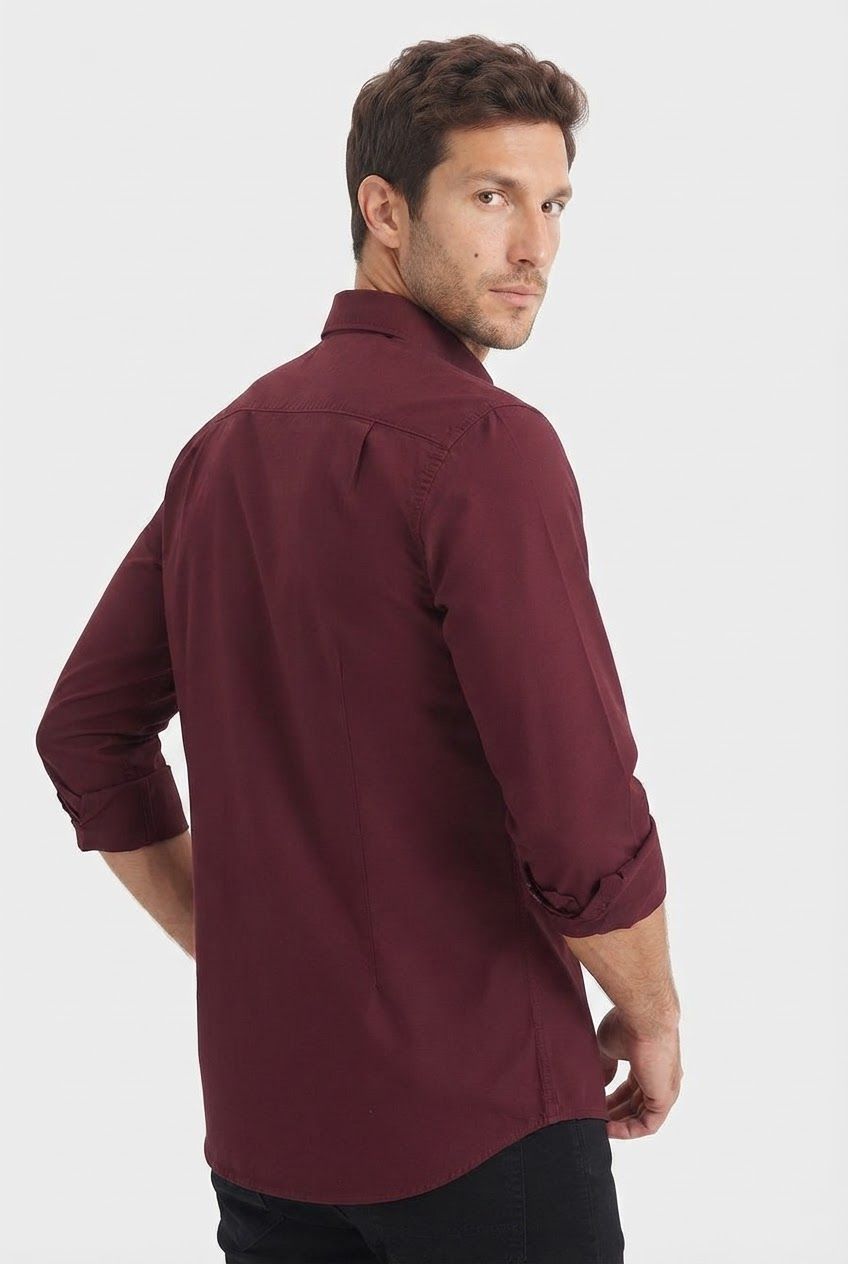 Maroon Solid Oxford Semi Slim Fit Full Sleeve Shirt-thumbmail-4