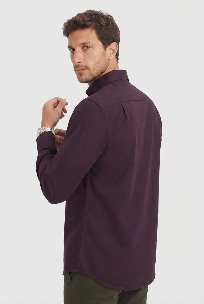 Wine Solid Oxford Semi Slim Fit Full Sleeve Shirt-thumbmail-2