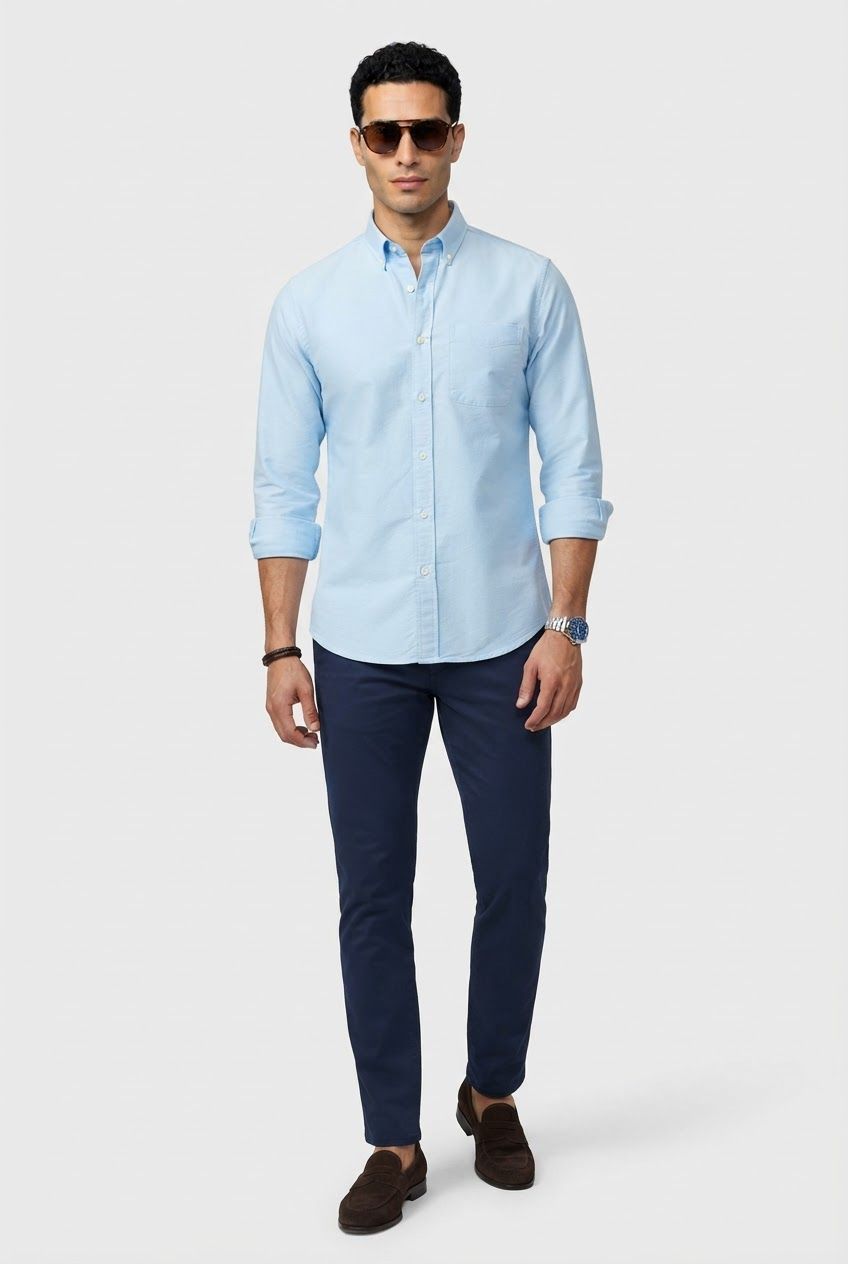 Sky Solid Oxford Semi Fit Full Sleeve Shirt product image