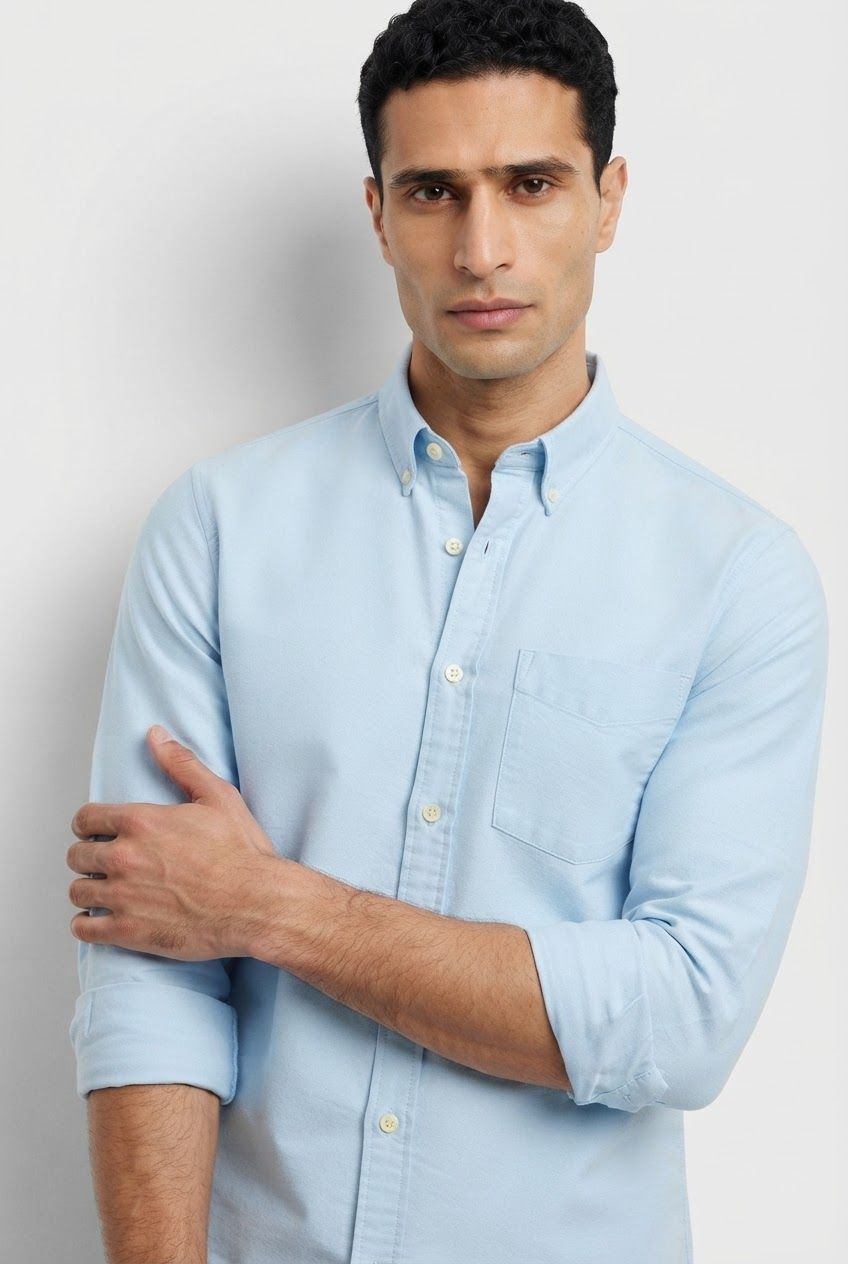 Sky Solid Oxford Semi Fit Full Sleeve Shirt product image