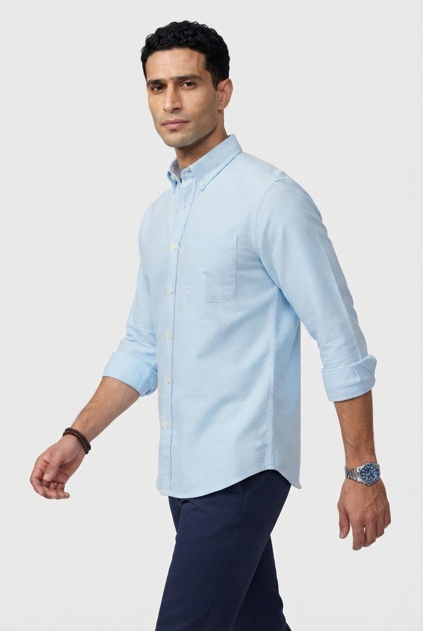 Sky Solid Oxford Semi Fit Full Sleeve Shirt product image