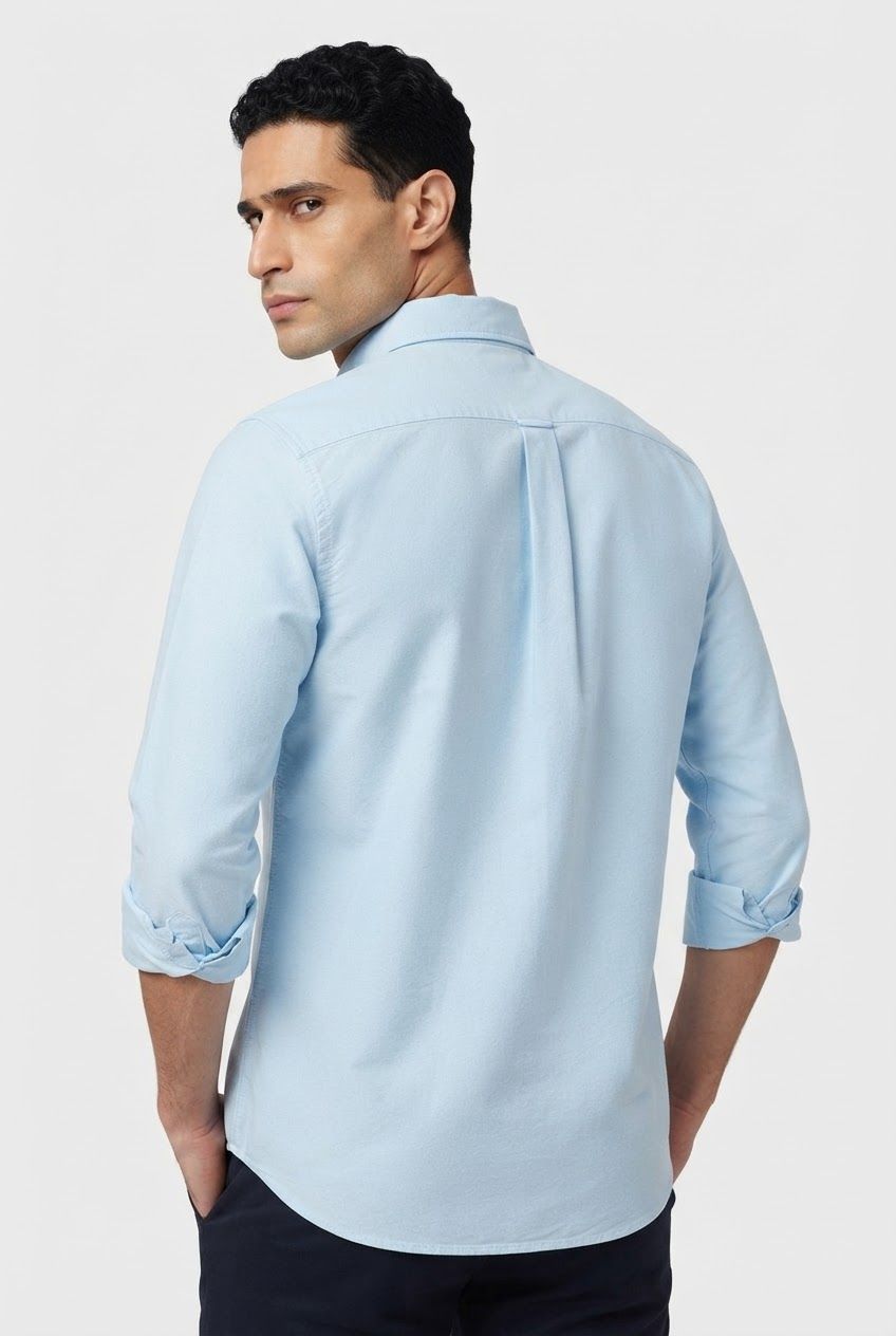 Sky Solid Oxford Semi Fit Full Sleeve Shirt product image