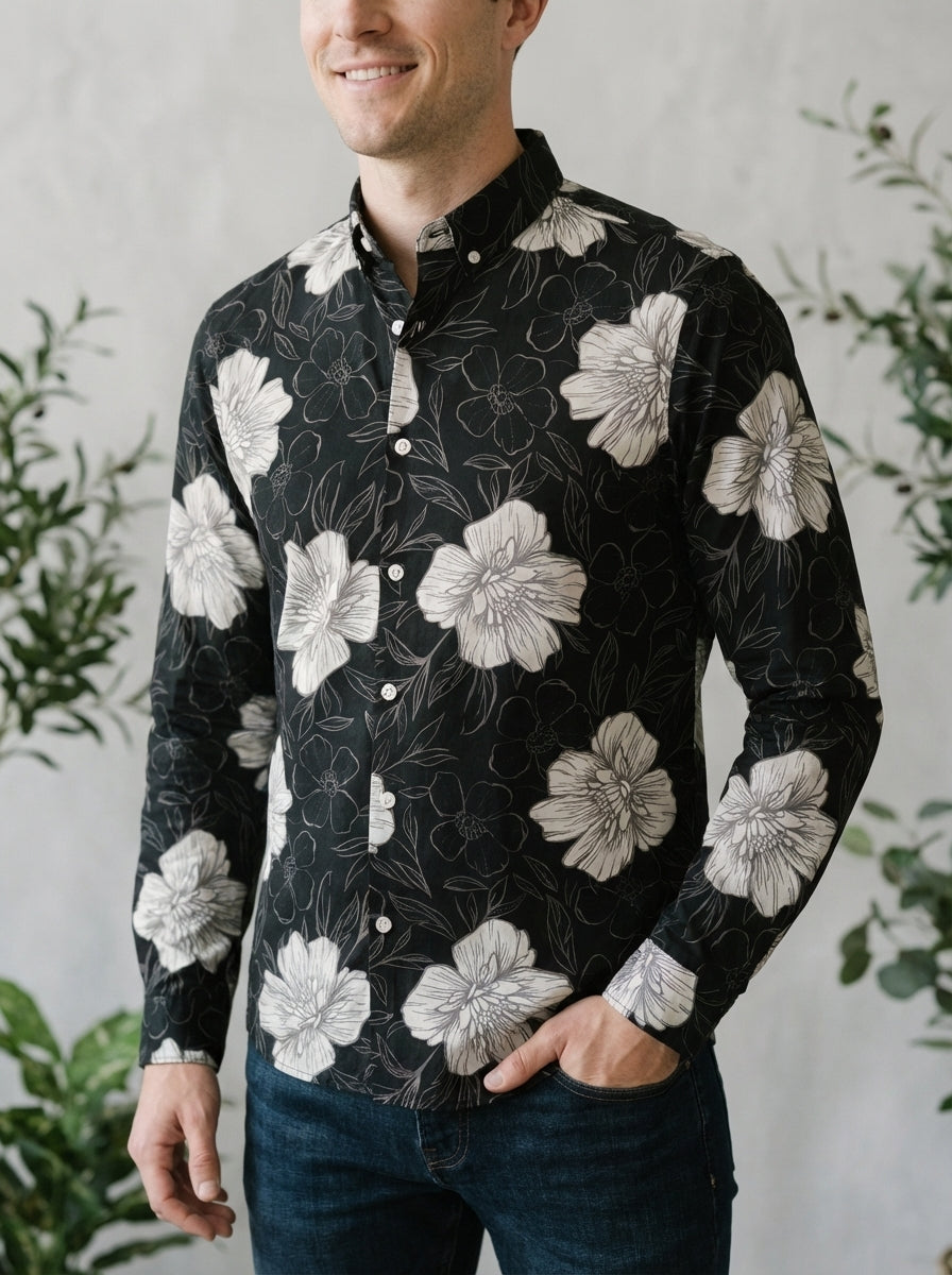 Black Floral Print Shirt