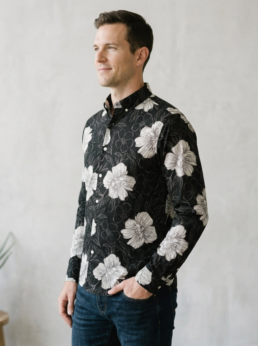 Black Floral Print Shirt