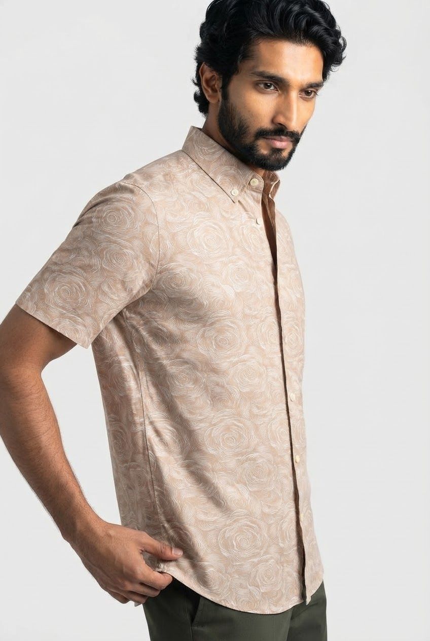 Tan Printed Rayon Semi Slim Fit Half Sleeve Shirt product image