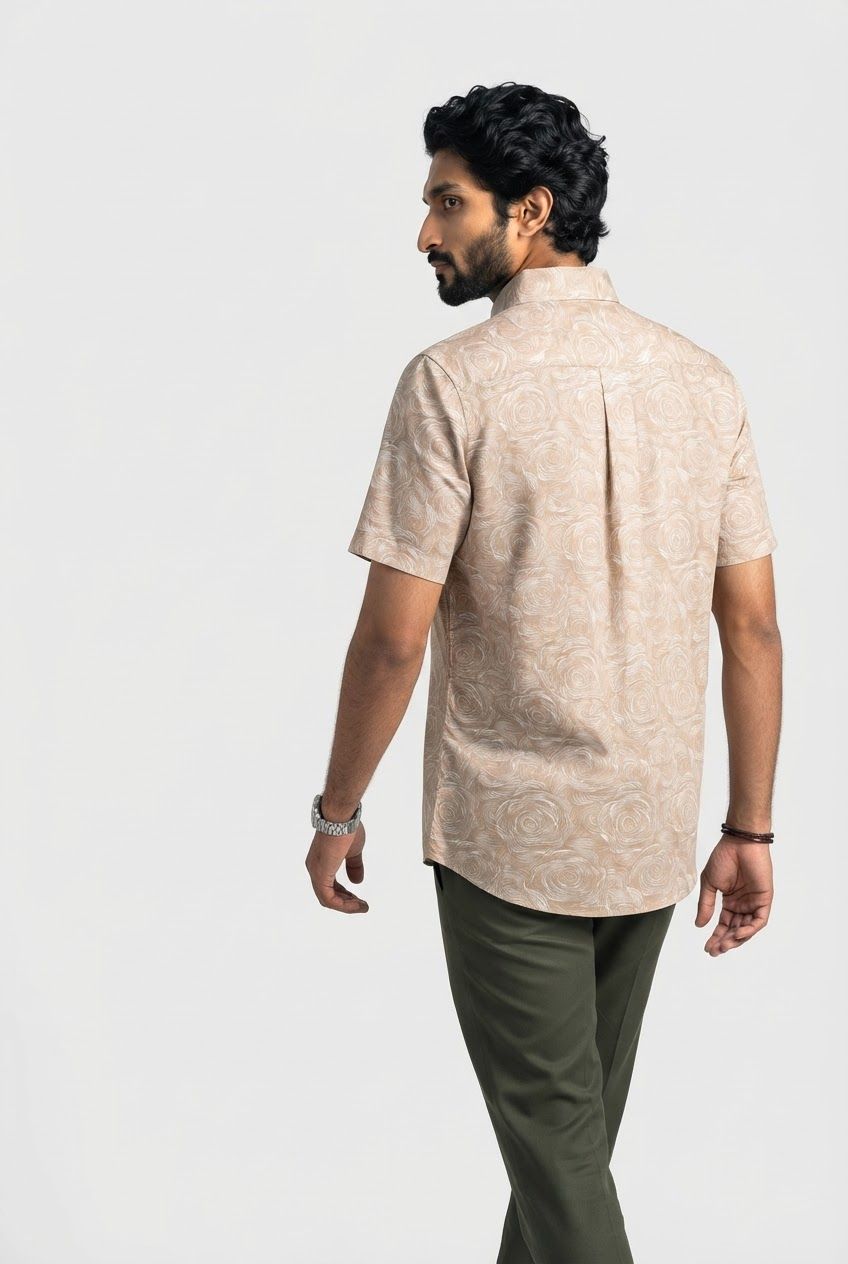 Tan Printed Rayon Semi Slim Fit Half Sleeve Shirt product image