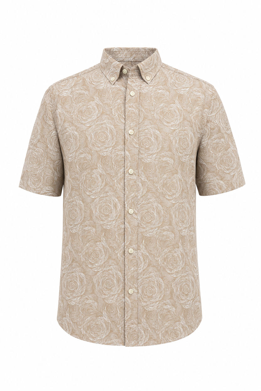 Tan Printed Rayon Semi Slim Fit Half Sleeve Shirt product image