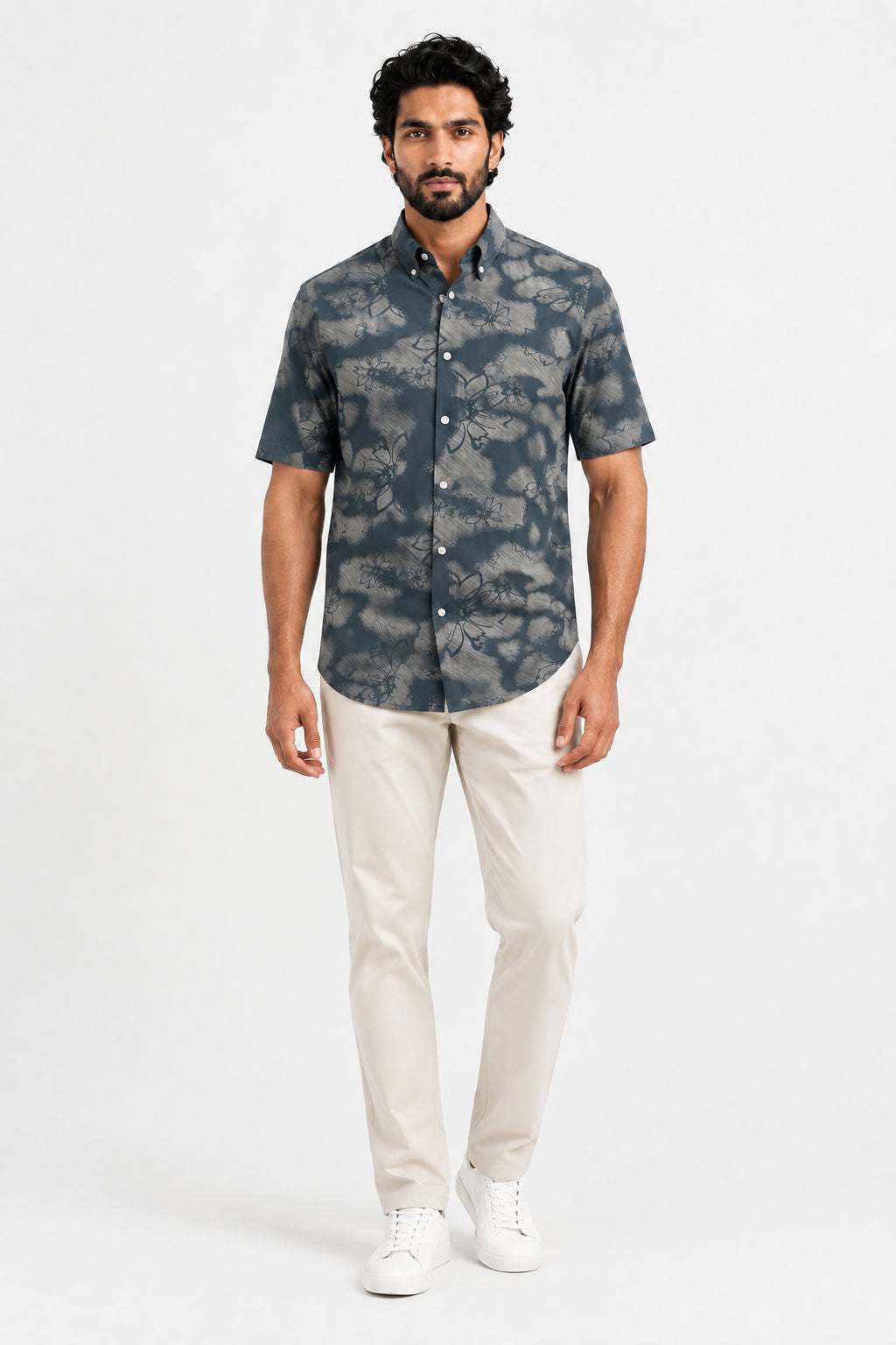Teal Printed Rayon Semi Slim Fit Half Sleeve Shirt product image