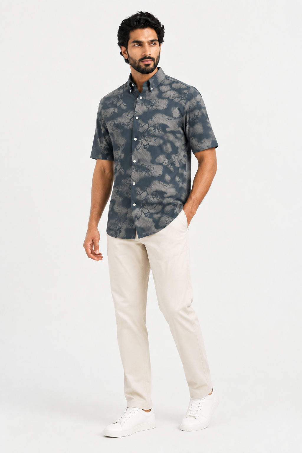 Teal Printed Rayon Semi Slim Fit Half Sleeve Shirt product image