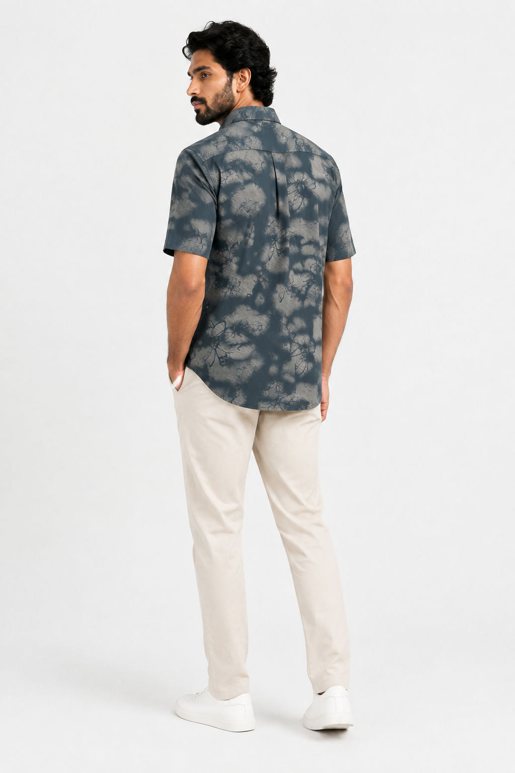 Teal Printed Rayon Semi Slim Fit Half Sleeve Shirt product image