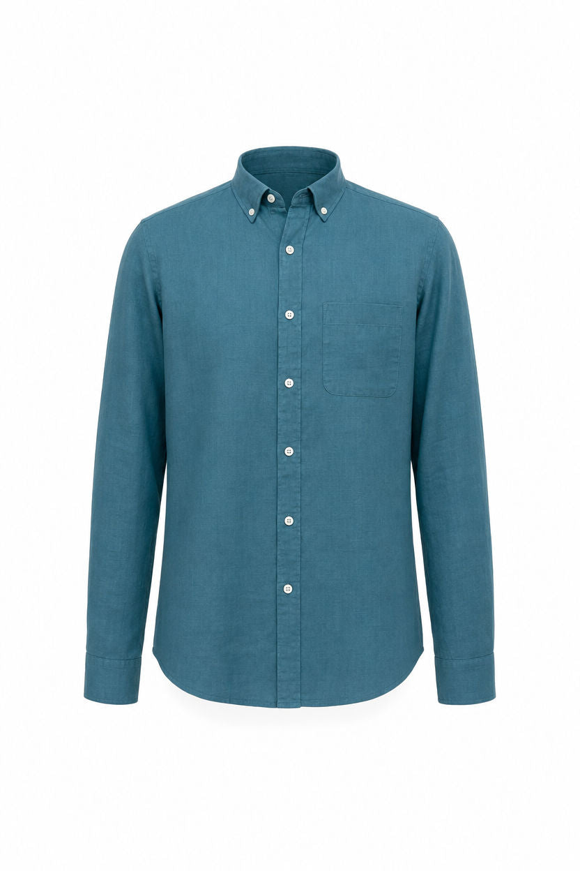 Teal Solid Linen Semi Slim Fit Full Sleeve Shirt product image