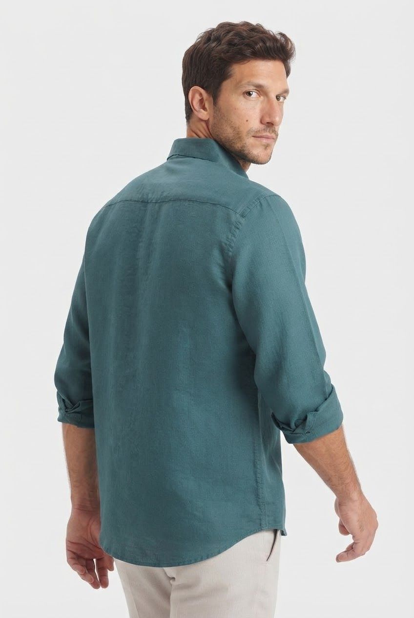 Teal Solid Linen Semi Slim Fit Full Sleeve Shirt product image