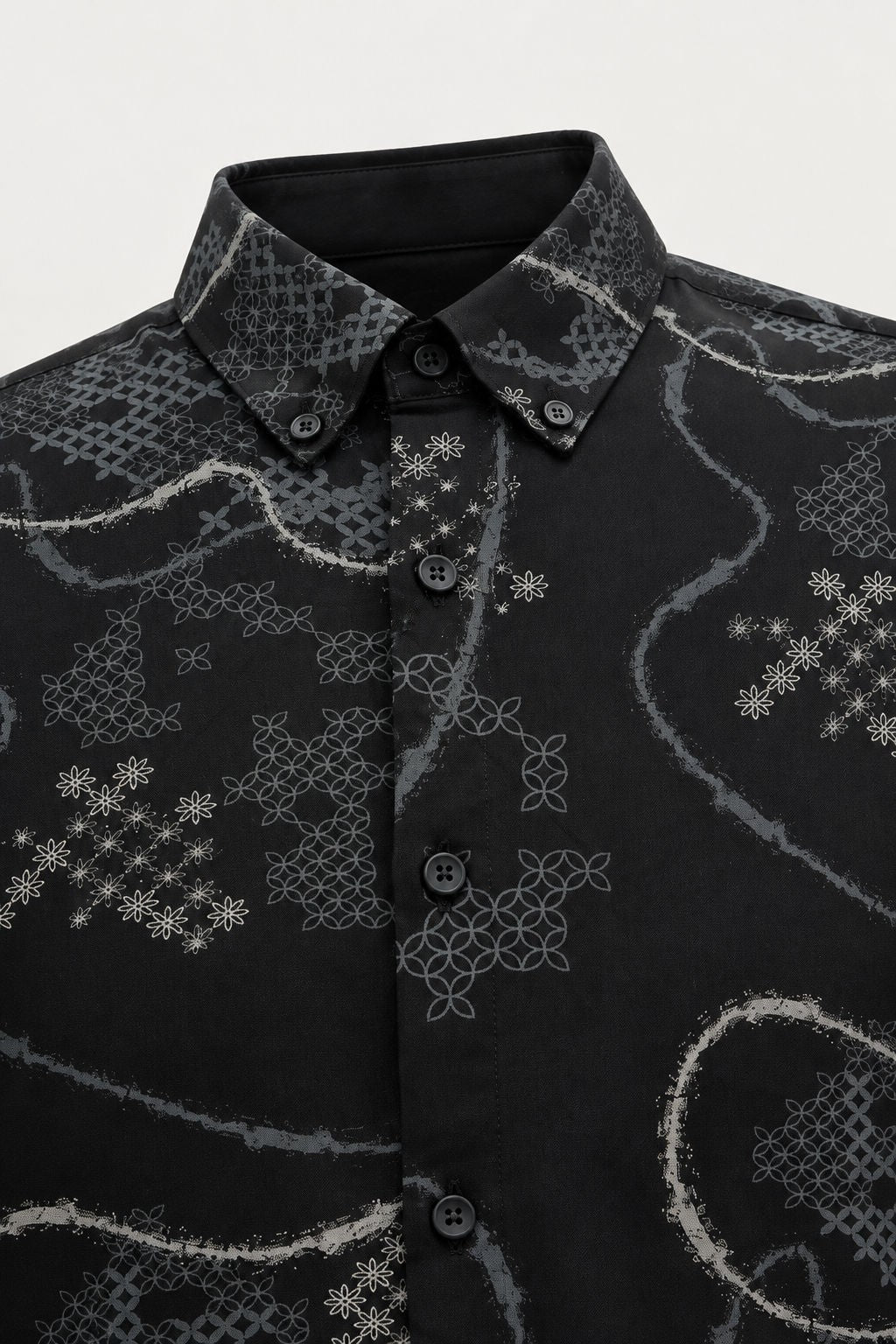 Black Printed Rayon Semi Slim Fit Half Sleeve Shirt-thumbmail-2