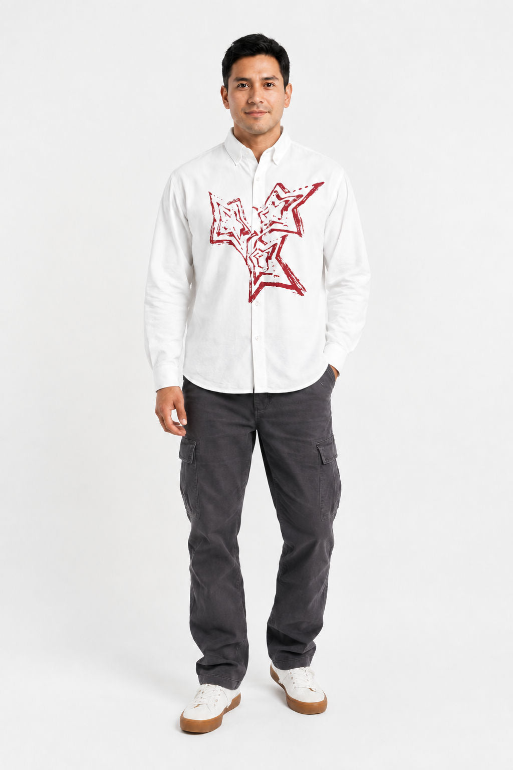 White Printed Cotton Drop Shoulder Full Sleeve Shirt product image