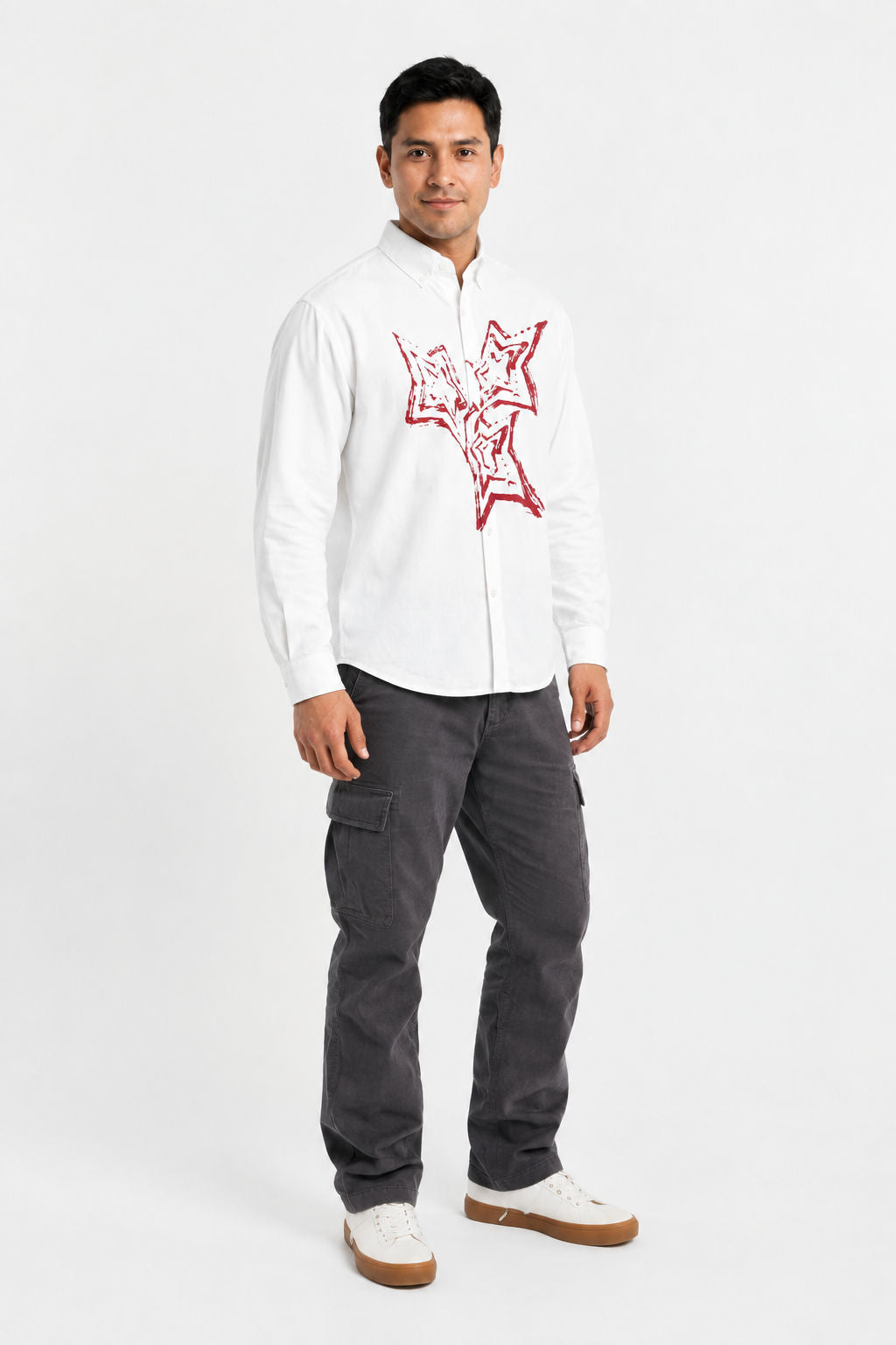 White Printed Cotton Drop Shoulder Full Sleeve Shirt product image