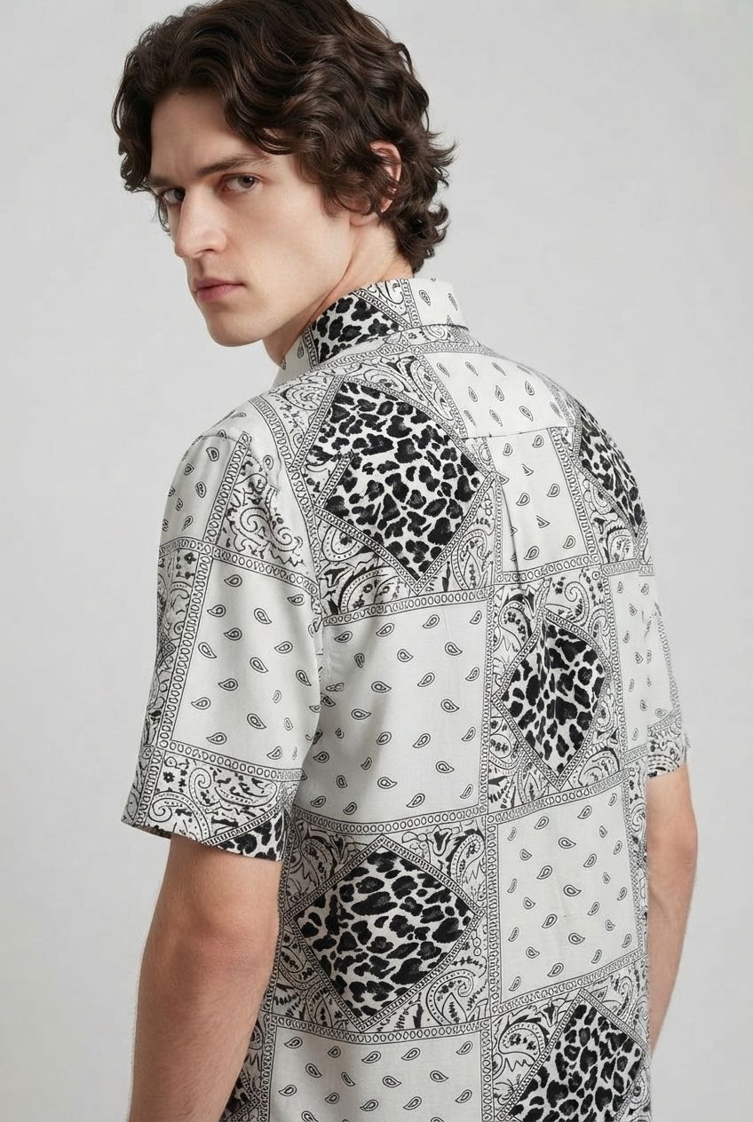 White Printed Rayon Semi Slim Fit Half Sleeve Shirt product image