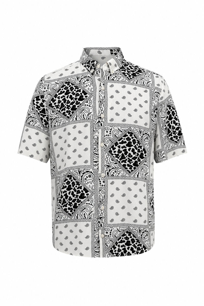 White Printed Rayon Semi Slim Fit Half Sleeve Shirt product image