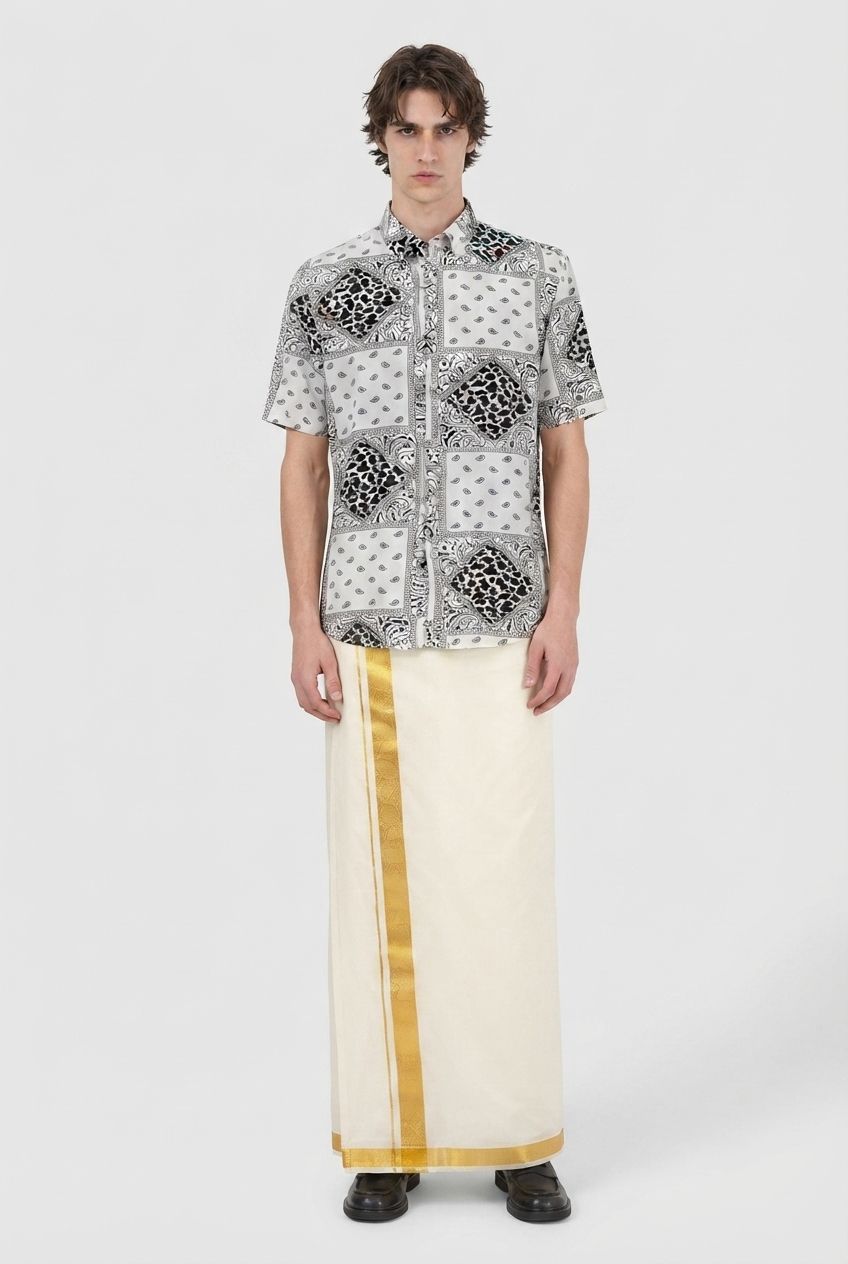 White Printed Rayon Semi Slim Fit Half Sleeve Shirt product image