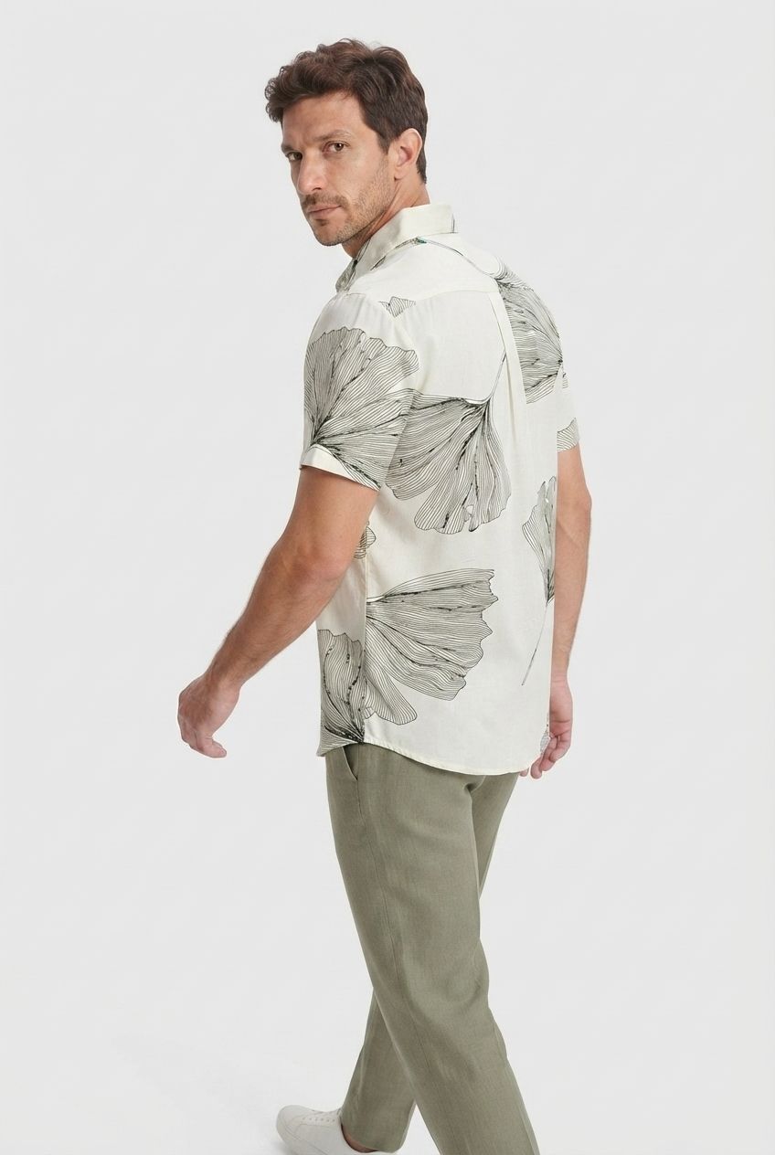 White Printed Rayon Semi Slim Fit Half Sleeve Shirt product image