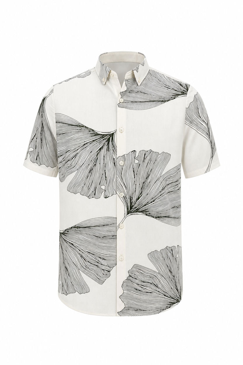 White Printed Rayon Semi Slim Fit Half Sleeve Shirt product image