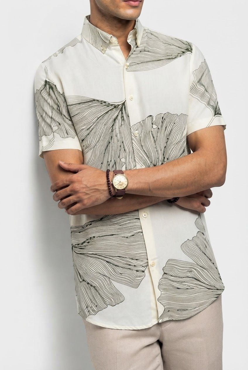 White Printed Rayon Semi Slim Fit Half Sleeve Shirt product image