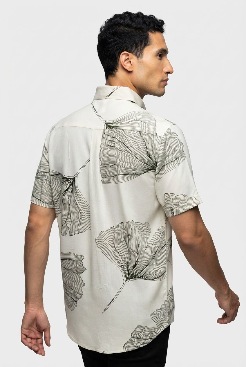 White Printed Rayon Semi Slim Fit Half Sleeve Shirt product image
