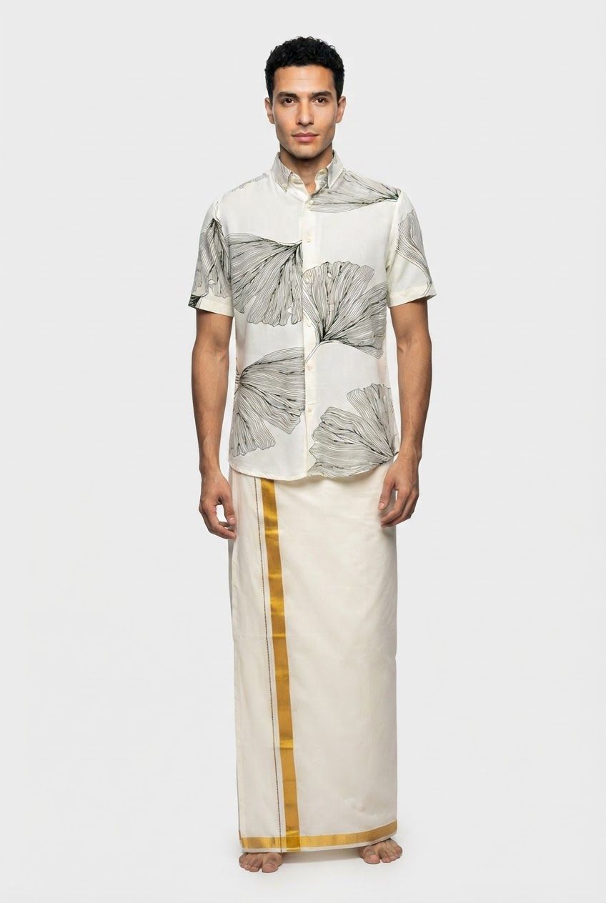 White Printed Rayon Semi Slim Fit Half Sleeve Shirt product image
