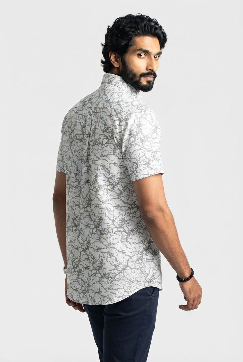 White Printed Rayon Semi Slim Fit Half Sleeve Shirt product image