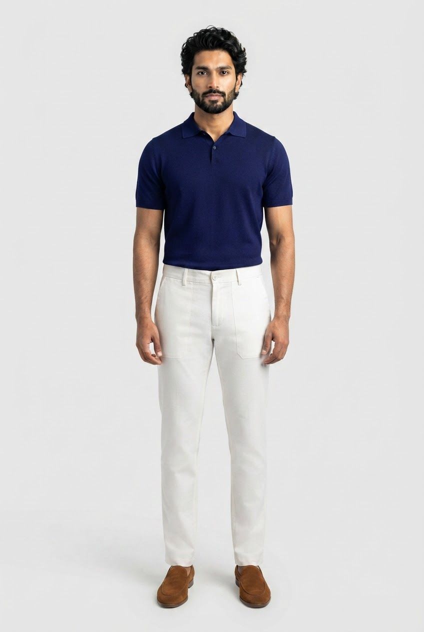 White Solid Cotton Semi Slim Fit Trouser product image