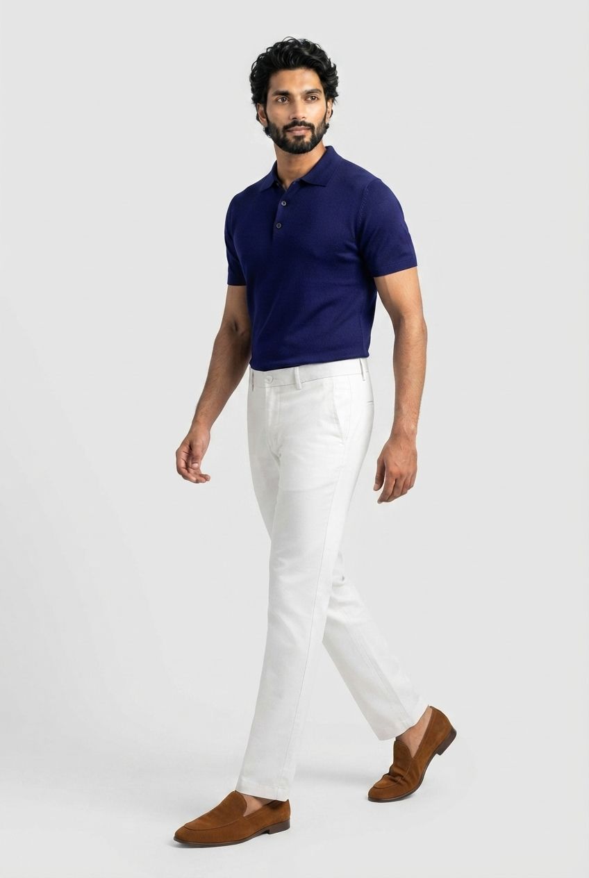 White Solid Cotton Semi Slim Fit Trouser product image