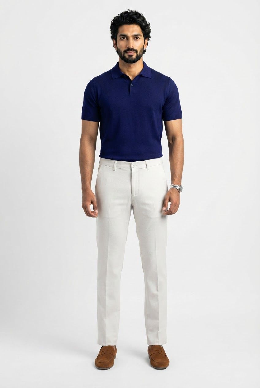 White Solid Cotton Semi Slim Fit Trouser product image