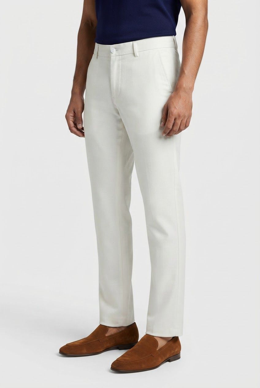 White Solid Cotton Semi Slim Fit Trouser product image