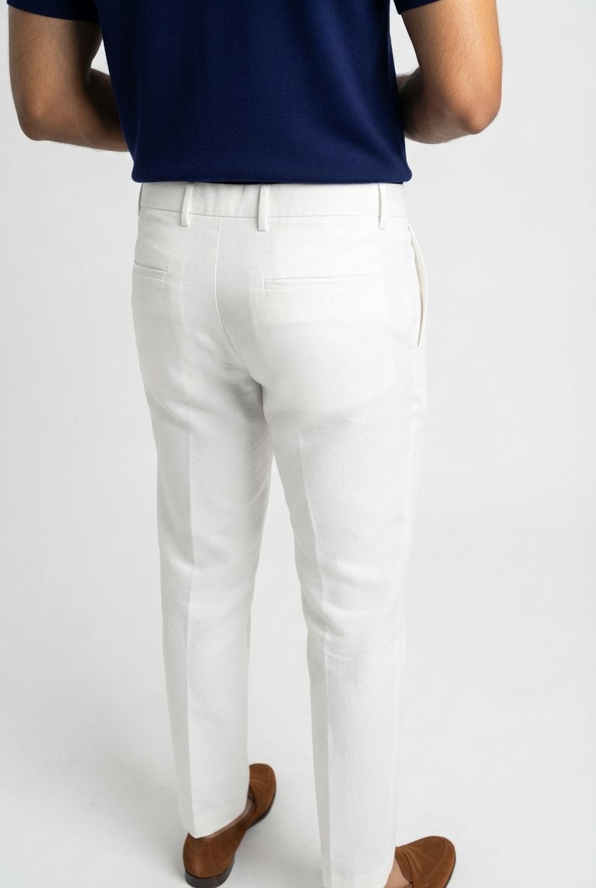 White Solid Cotton Semi Slim Fit Trouser product image