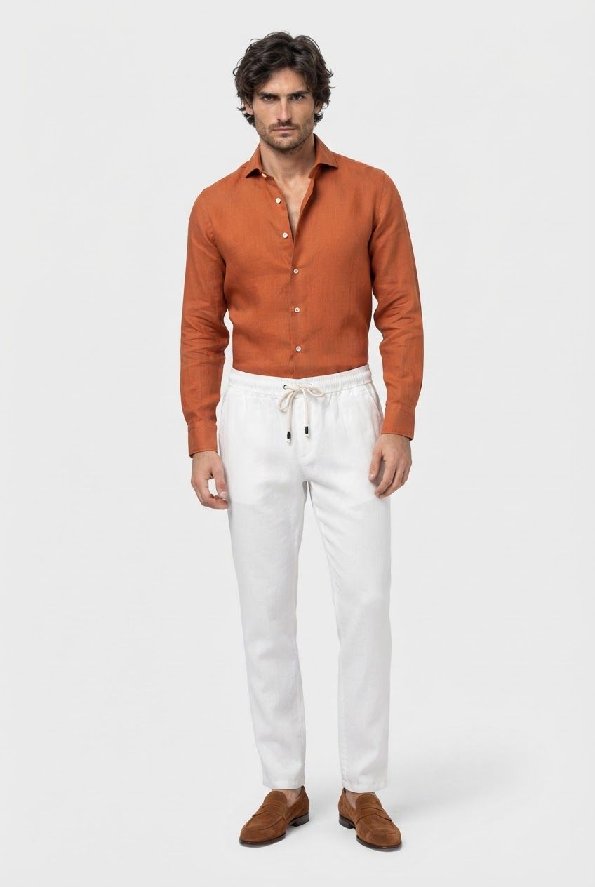 White Solid Linen Semi Slim Fit Trouser product image