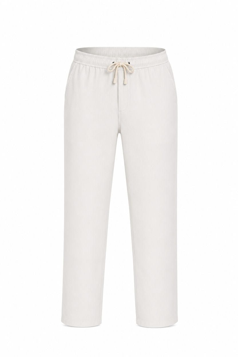 White Solid Linen Semi Slim Fit Trouser product image