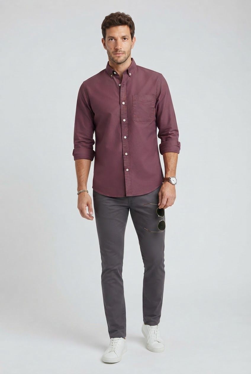 Wine Solid Oxford Semi Slim Fit Full Sleeve Shirt product image
