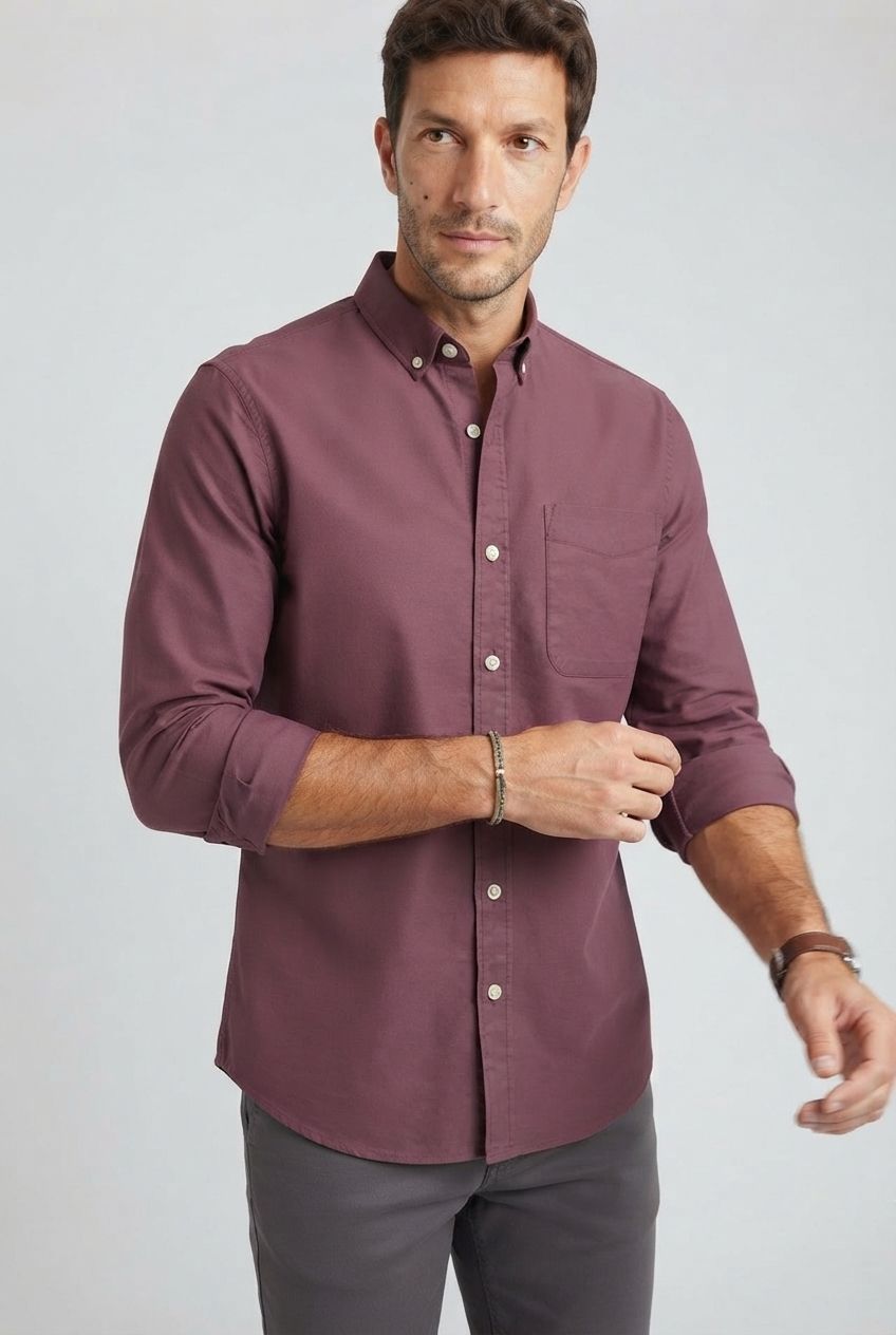 Wine Solid Oxford Semi Slim Fit Full Sleeve Shirt product image